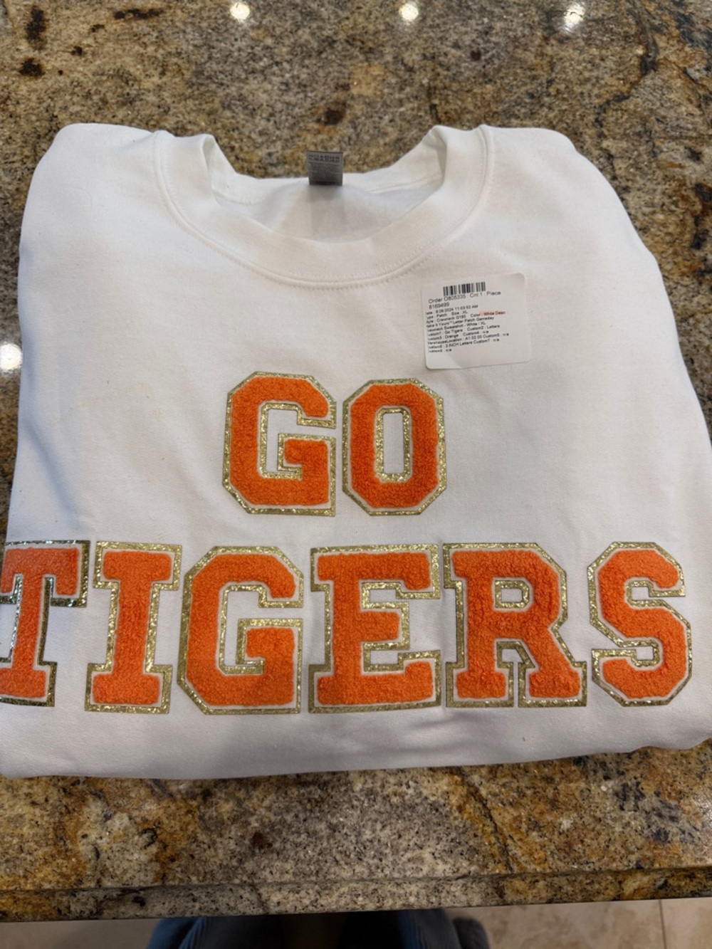 White Womens Go Tigers' Glitter Crewneck Sweatshirt perfect for a game day